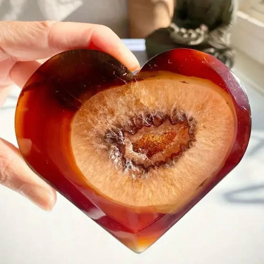 1 Natural Carnelian Crystal Heart Red Agate Geode Cluster Spiritual Meditation